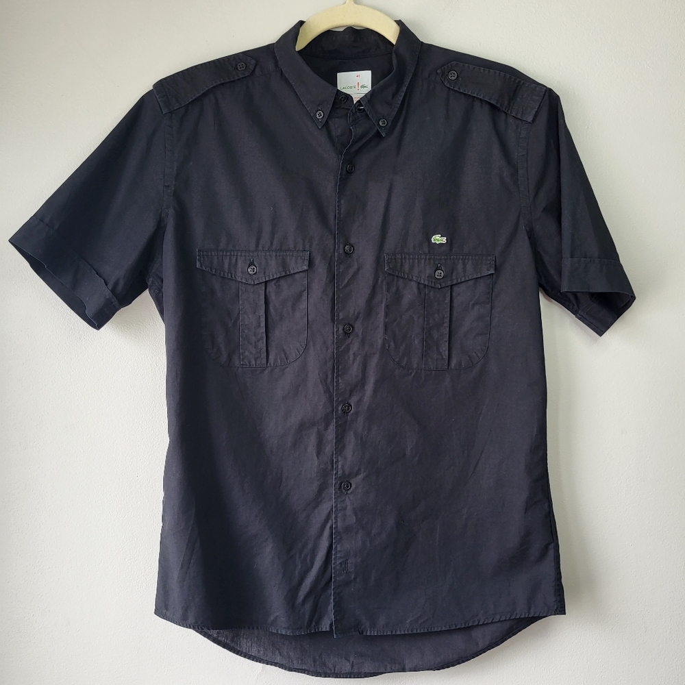Lacoste x Jeffrey Kaminsky vintage button down short sleeve black shirt Sz L